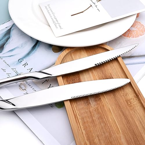 Miniatura 5 de Juego de cubiertos de 24 piezas, espejo de acero inoxidable 1810, servicio de vajilla de lujo para 4, cuchillo de carne, postre, accesorios para