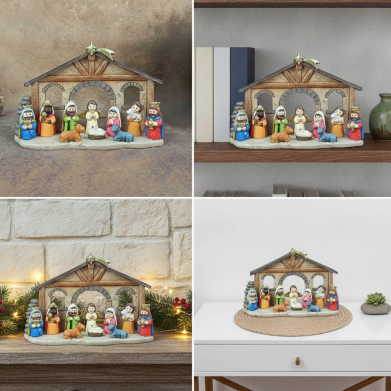 Crèche Noël Spirituel | Aspect Bois Sculpté, Crèche Noël En Résine, Traditionnel, Statuettes Religieuses