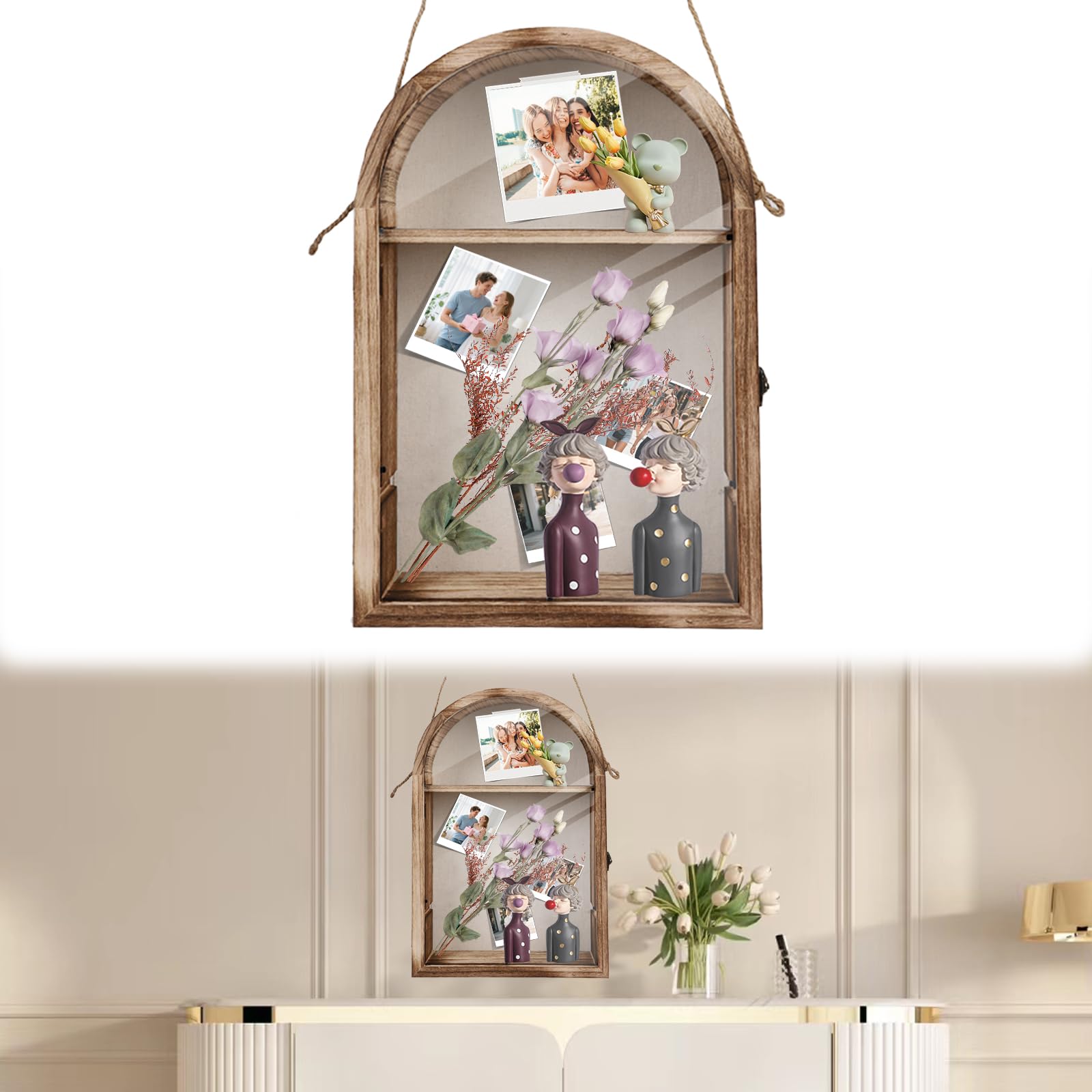 3D Bilderrahmen,Tiefer Objektrahmen zum Befüllen mit Tür,Hölzern Schattenbox Vitrine mit 6 Stecknadeln,3D Rahmen für Fotos,Medaillen,Blumen,Hochzeitsstrauß, Erinnerungsstücke,25.2*10.3*41CM