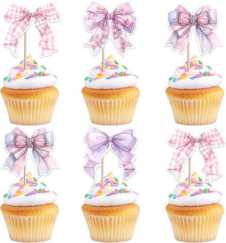 Miniatura 10 de Rsstarxi 24 piezas de moños de Minnie Mouse para cupcakes para baby shower, con moño, temática de Minnie Mouse, decoración de pasteles para niños y