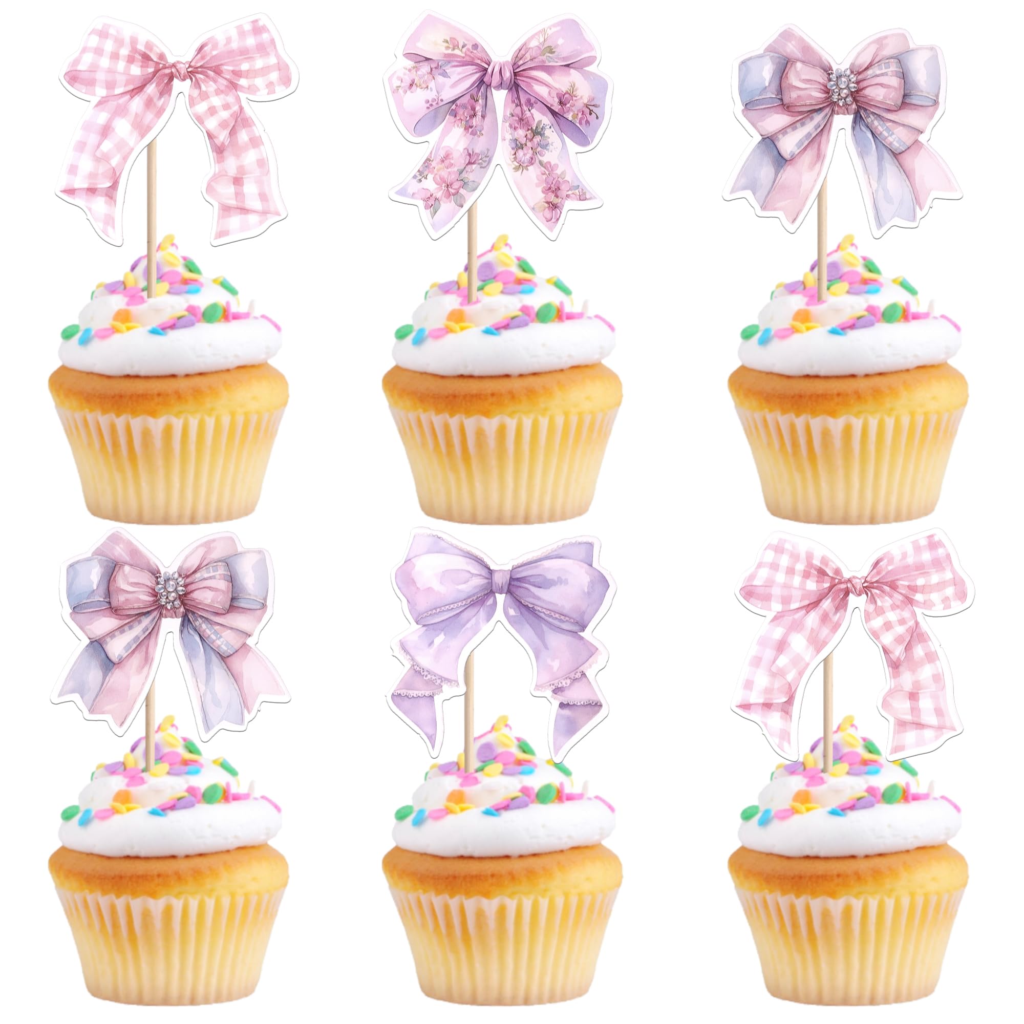 Xsstarmi 36 Pack Princess Bow Cupcake Toppers Shiny Purple Bowknot Cupcake Picks Princess Birthday Theme Cake Decorations for Bow Theme Princess Girl's Birthday Wedding Party Supplies โ image 1