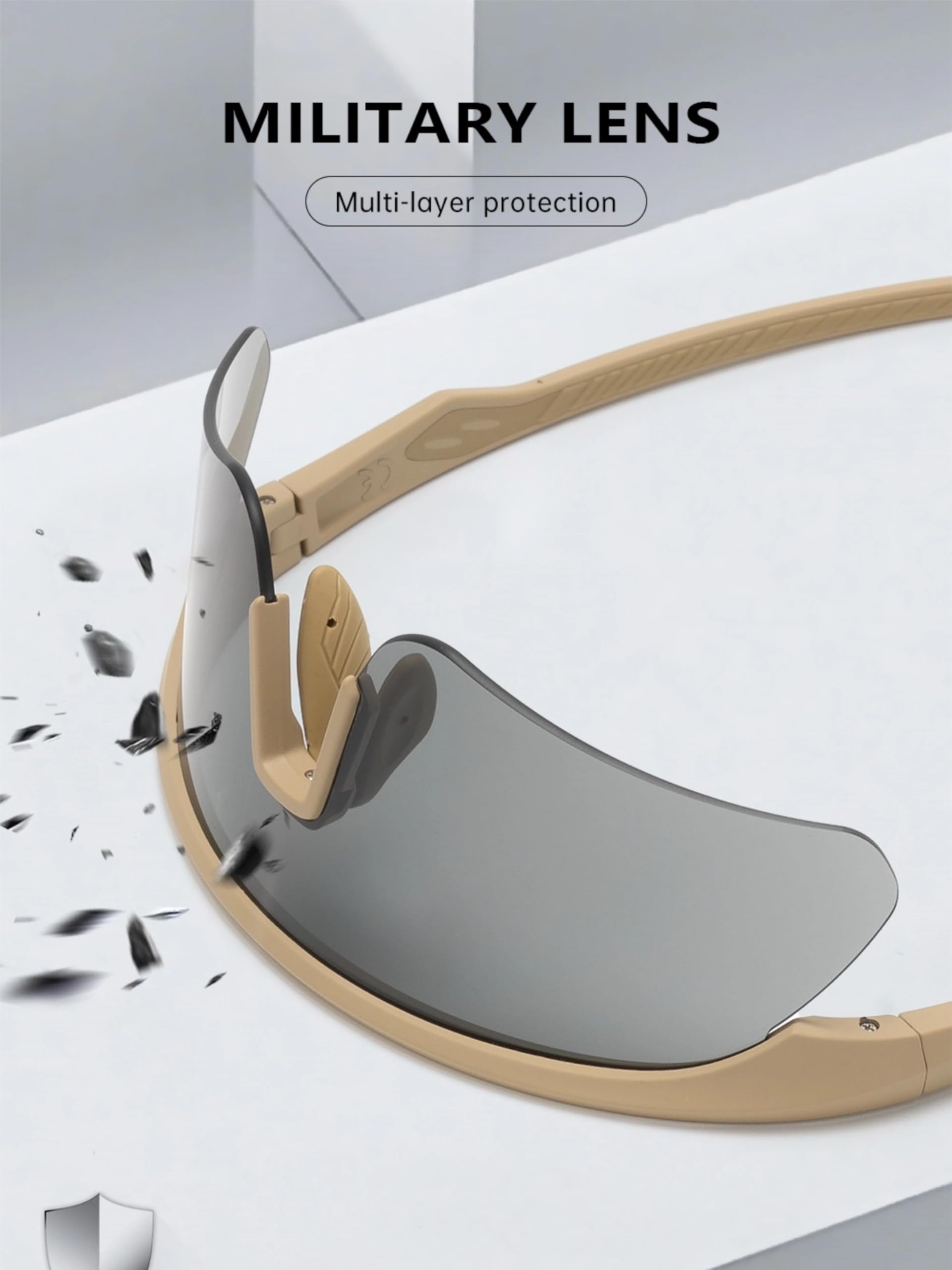 Taktische Schutzbrille mit UV400 Schutz, TR90 Rahmen, Wechselgläser, Verstellbare Nasenpolster, Unisex für Schießen und Wandern, Military Style, 31g