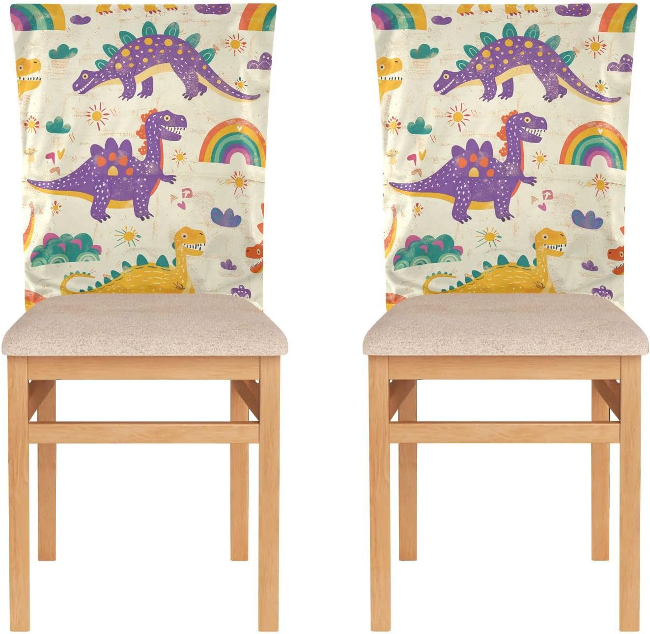 ALAZA Vintage Dinosaur and Rainbow Chair Back Cover Set of 6, Washable Reusable Removable Chair Slipcovers Decorative Chair Cover for Home Kitchen Wedding Party