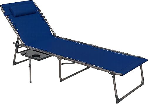 Outsunny Folding Chaise Lounge Chair Outdoor Tanning Chair Dark Blue