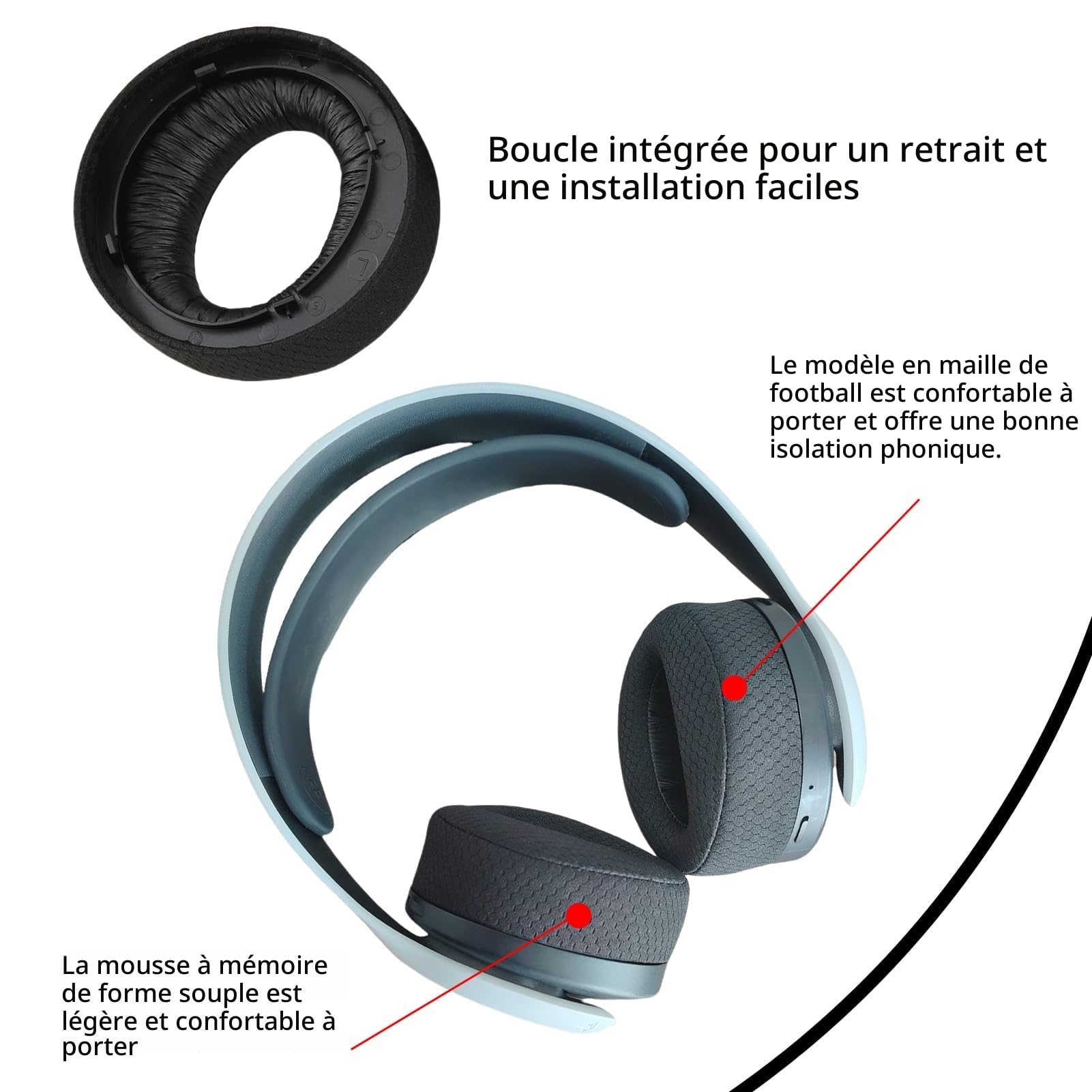 Coussinets Casque d'oreille de Remplacement pour PlayStation 5 Pulse PS5 3D avec Tissu Respirant et Mousse Anti-Bruit