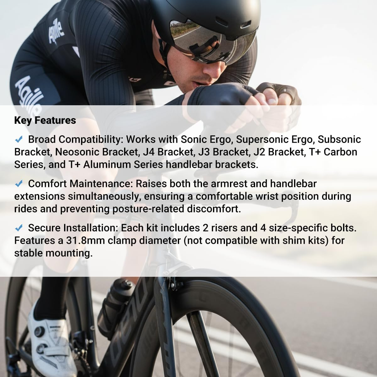 Aerobar Riser Kit Compatible with Profile Design – 70mm Height Adjustment for T+ Carbon, T+ Aluminum, ZBS, Sonic Ergo, Supersonic Ergo, J2/J3/J4, Subsonic Brackets – 31.8mm Clamp, Black