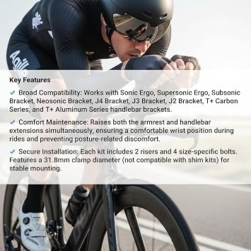 Aerobar Riser Kit Compatible with Profile Design 70mm Height Adjustment for T+ Carbon, T+ Aluminum, ZBS, Sonic Ergo, Supersonic Ergo, J2/J3/J4, Subsonic Brackets 31.8mm Clamp, Black