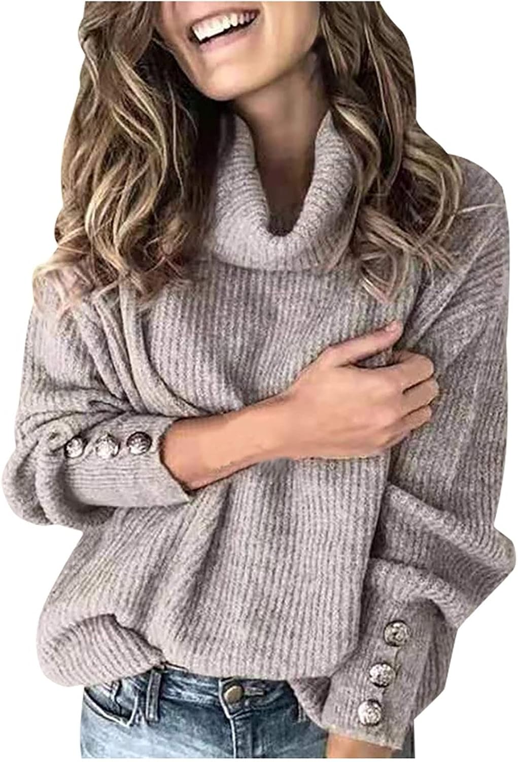 Women's Cozy Ribbed Turtleneck Sweater - Casual Long Sleeve Knit Top, Warm and Soft Winter Cashmere Sweater for Daily