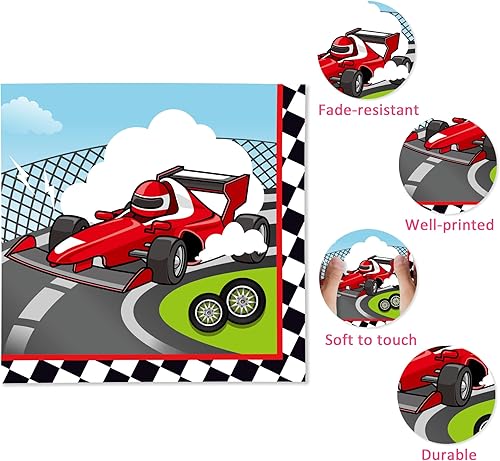 Miniatura 3 de Servilletas de papel de carreras de coches de carreras, 40 piezas, juego de servilletas de papel para cena de carreras, suministros para fiestas
