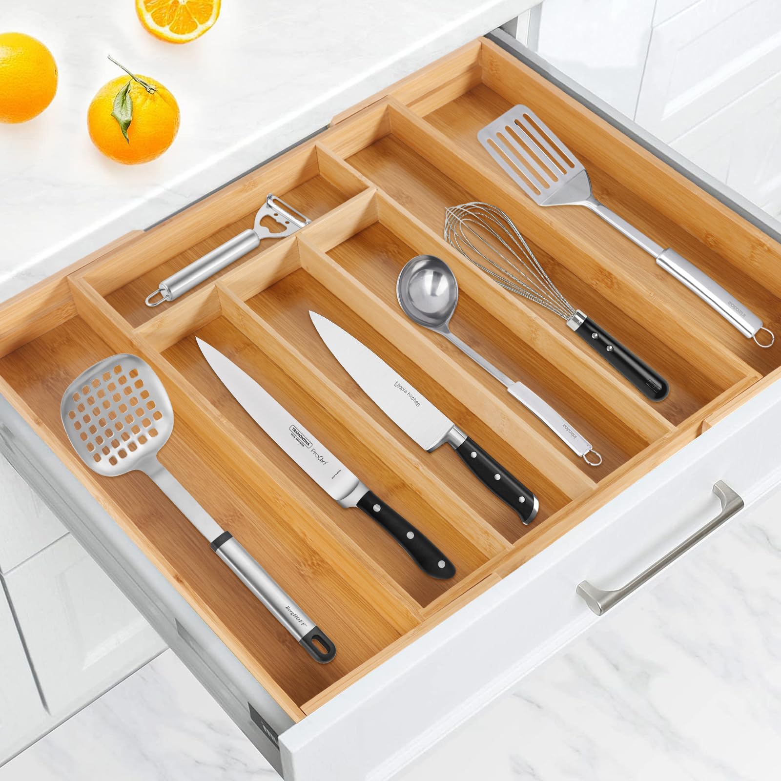 Portaposate In Bambù Per Cassetto - Organizer Con 6 Scomparti, 38x20x4.9 Cm, Per Cucina Ordinata - Foto 7