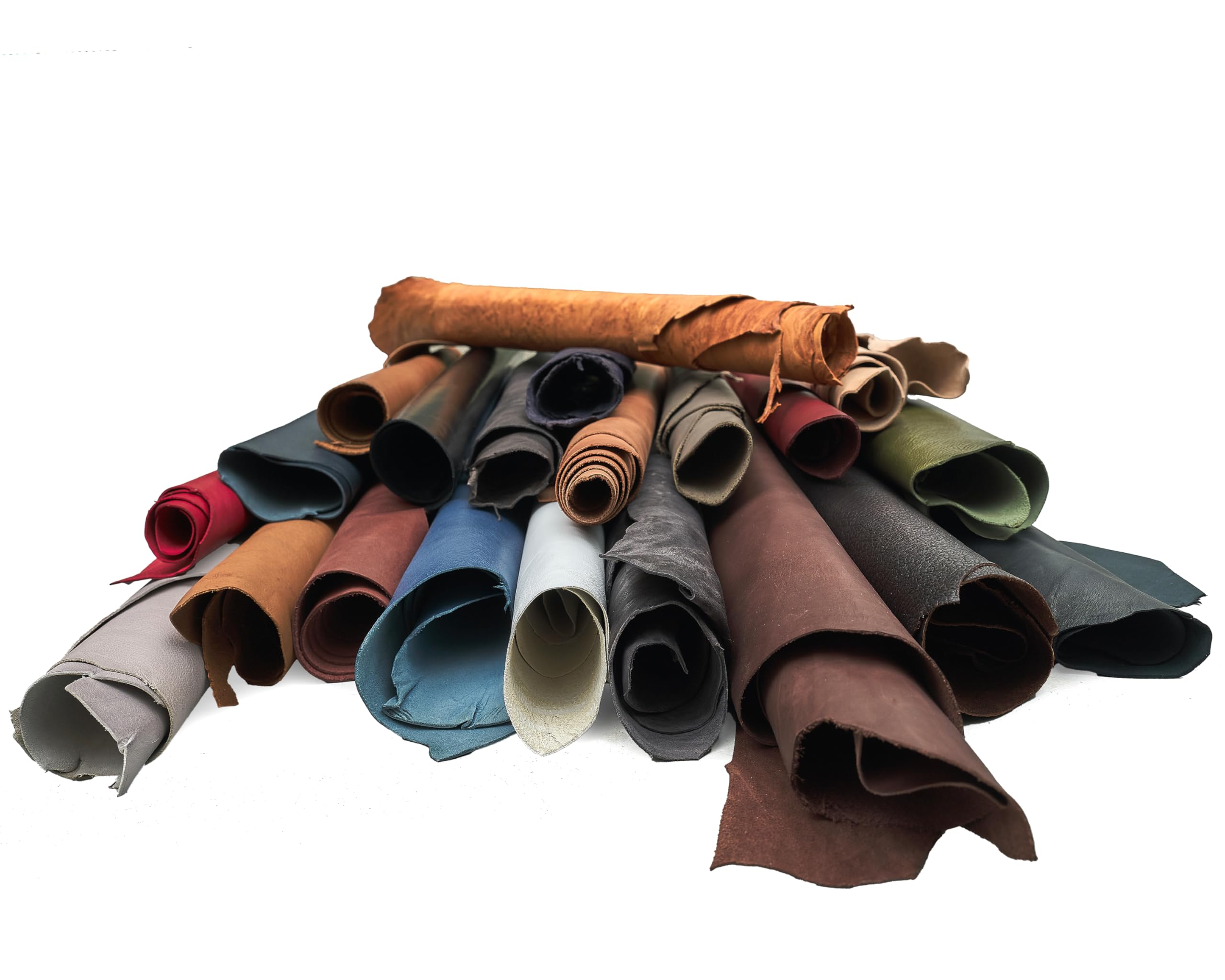 LA GARZARARA Pelli Vere 20 pz Mix Colori Classici Tinta Unita e Rifinizioni Varie Casuali, misura minima di ogni pelle 40x40 cm, Immagini dimostrative, Scampoli di cuoio per Artigiani, Cucito, Borse