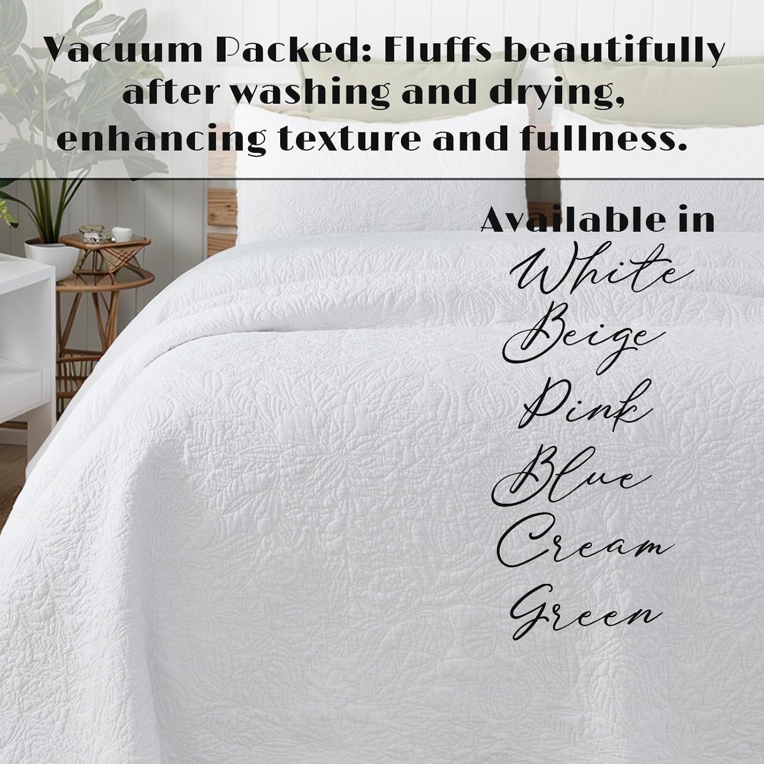 Brandream White Quilt Set King Size Cotton Botanical Cottagecore Bedding Matelasse Coverlet Scalloped Quilts 3-Piece - Image 7