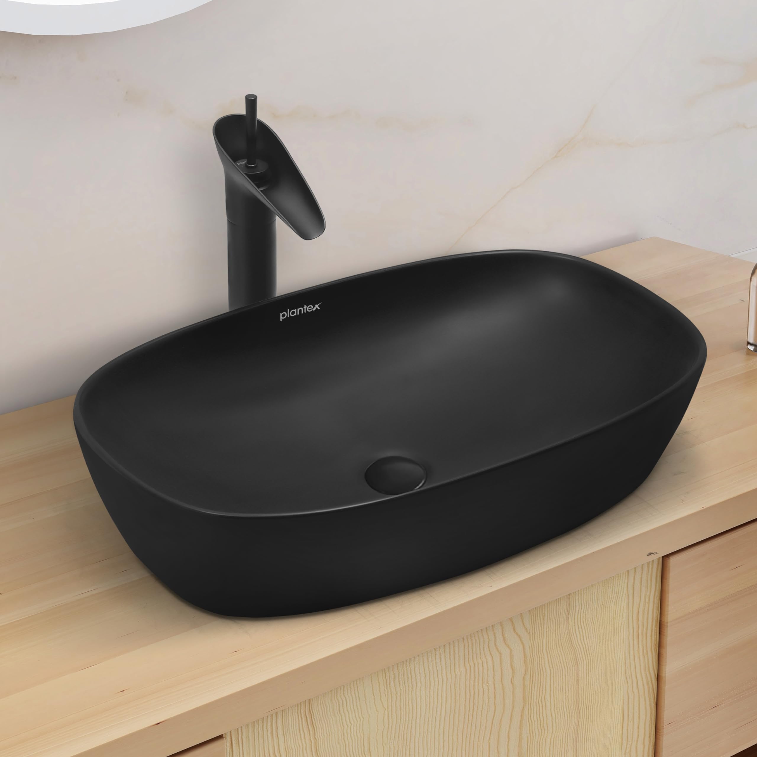 Plantex Basin for Bathroom/Ceramic Table Top Wash Basin/Over Counter Washbasin for Restaurant, Hotel (Matt Black) (B0CZPB31BJ) Amazon Price History, Amazon Price Tracker