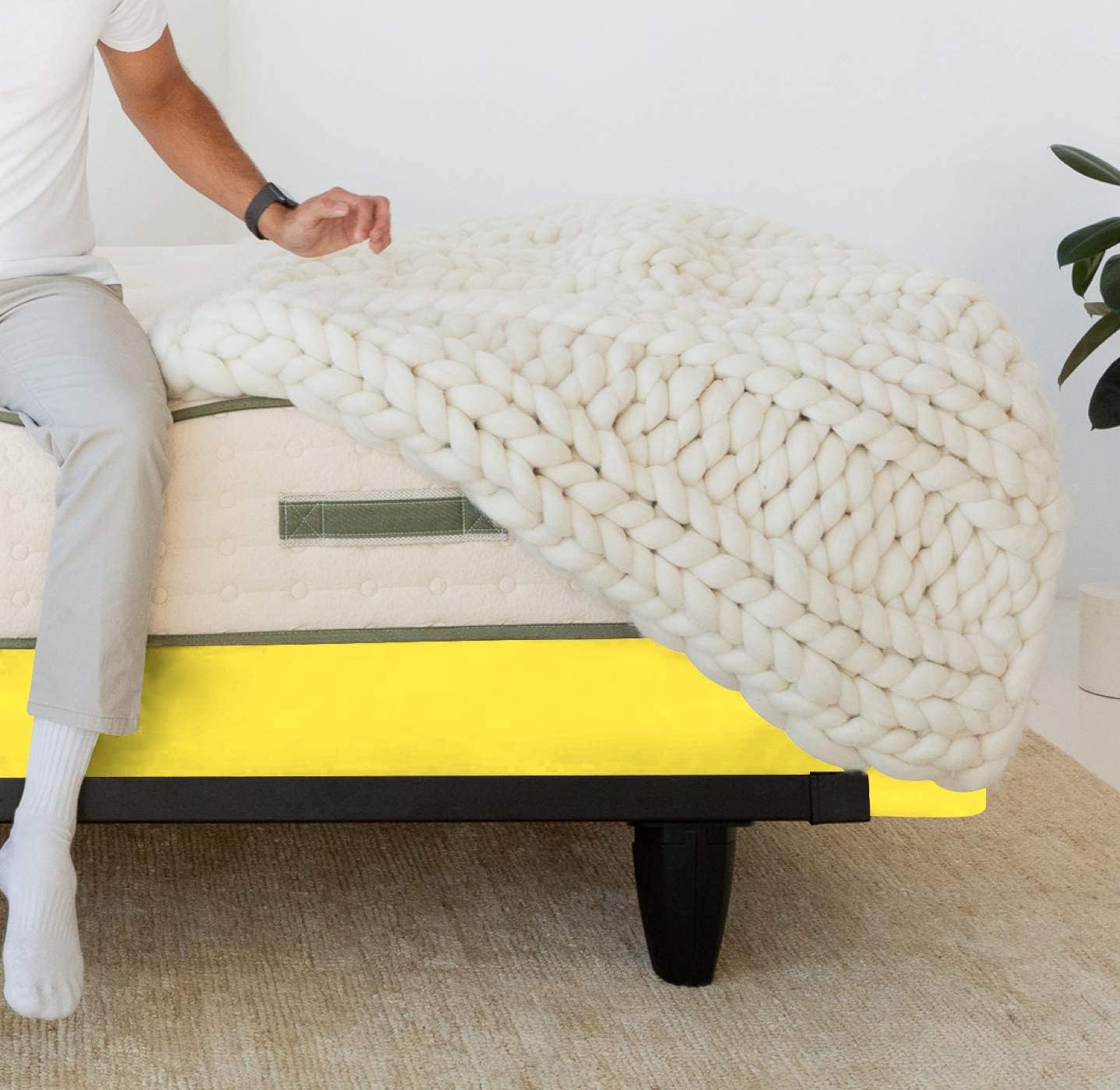 Luxurious Soft & Durable Box Spring Cover Full Size - 100% Egyptian Cotton Wrap Around 4 Sides Bed Skirt for Hotel & Home, Fits Box Springs up to 18” - Full, Yellow