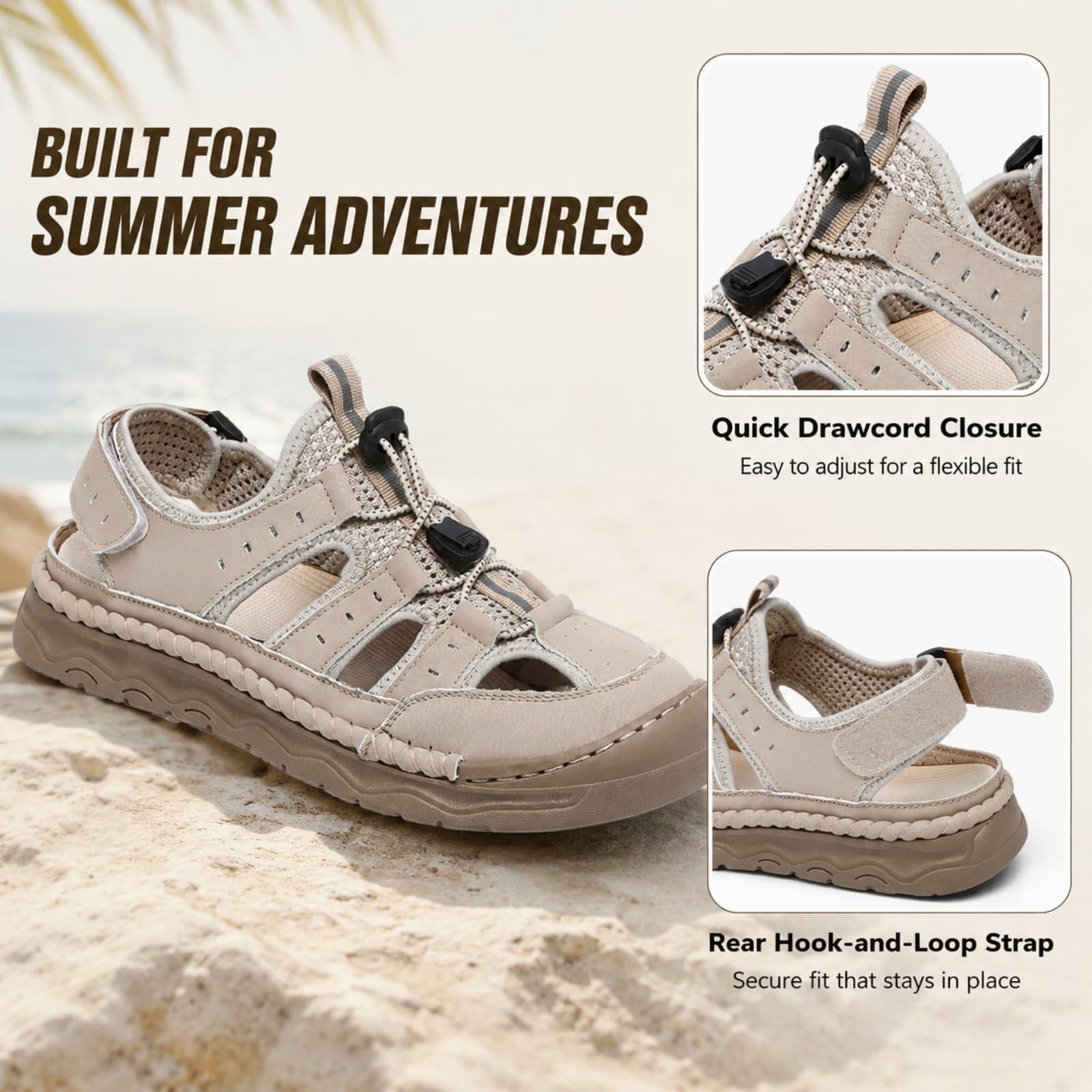 ENEN Sandalias Senderismo Hombre Punta Cerrada, Sandalias Trekking Punta Cerrada Transpirables Cómodas 38-48 EU Zapatillas de Senderismo Verano Antideslizante para Deportivas