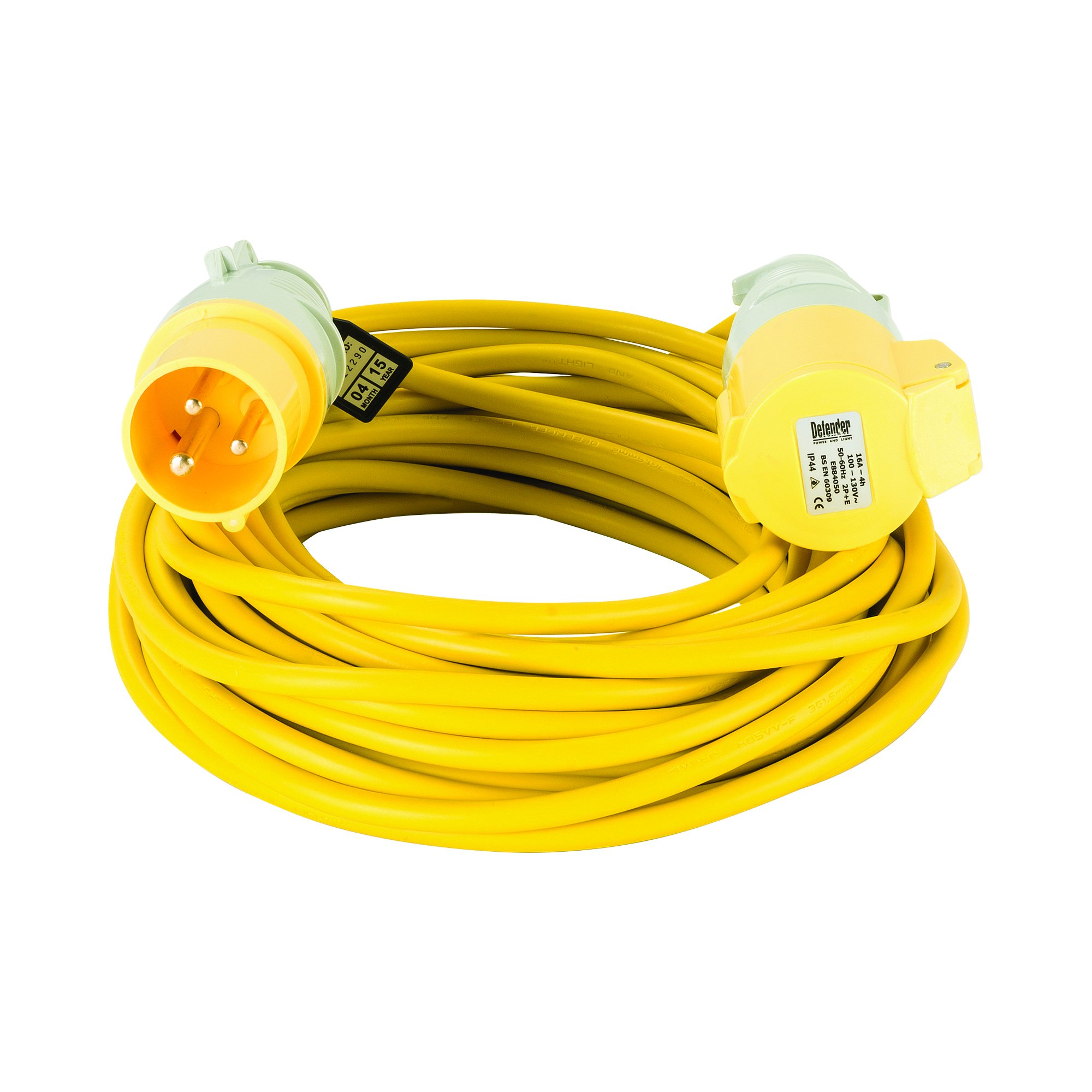 14M Extension Lead - 16A 1.5mm Cable - VDE approved Yellow indicating 110V