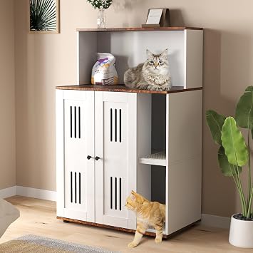 Yafylly Double Litter Box Enclosure for 2 Litter Boxes, 2 Cat Litter Box Furniture Hidden with Scratch Mat, Cat Litter Cabinet with Storage for Indoor Cats Large, Side Table, Fit Most of Litter Box
