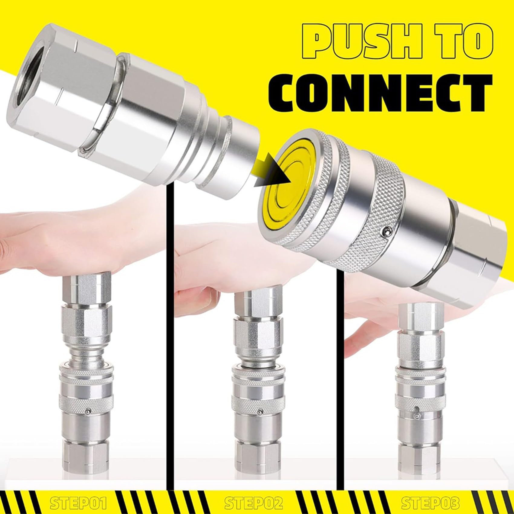 2X Złącza Hydrauliczne 1/2 NPT do Miniładowarek, Szybkozłącza z Płaską Powierzchnią i 4 Osłonami Przeciwpyłowymi
