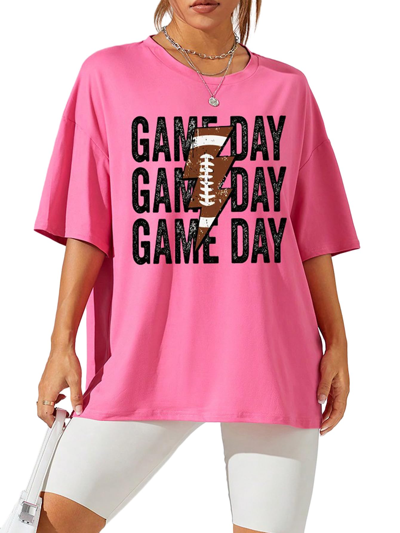 Women's Game Day Oversized T-Shirts Casual Sunday Funday Football Oversized Graphic Tees