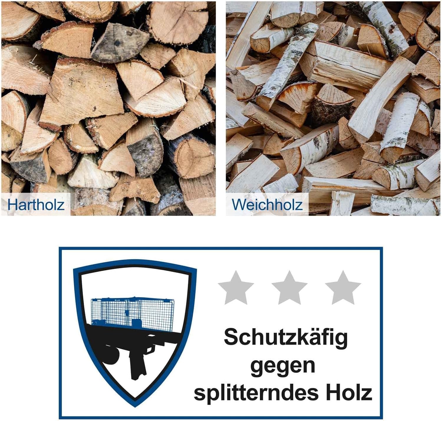 Hardwood and softwood examples with safety shield icon