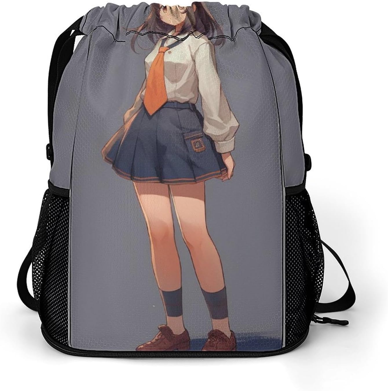 Small Gym Bag Anime Woman in Skirt Printed Drawstring Gym Bag for Men Lightweight Waterproof Drawstring Backpack for Women with Shoe Compartment for Travel Tourism Work And Fitness