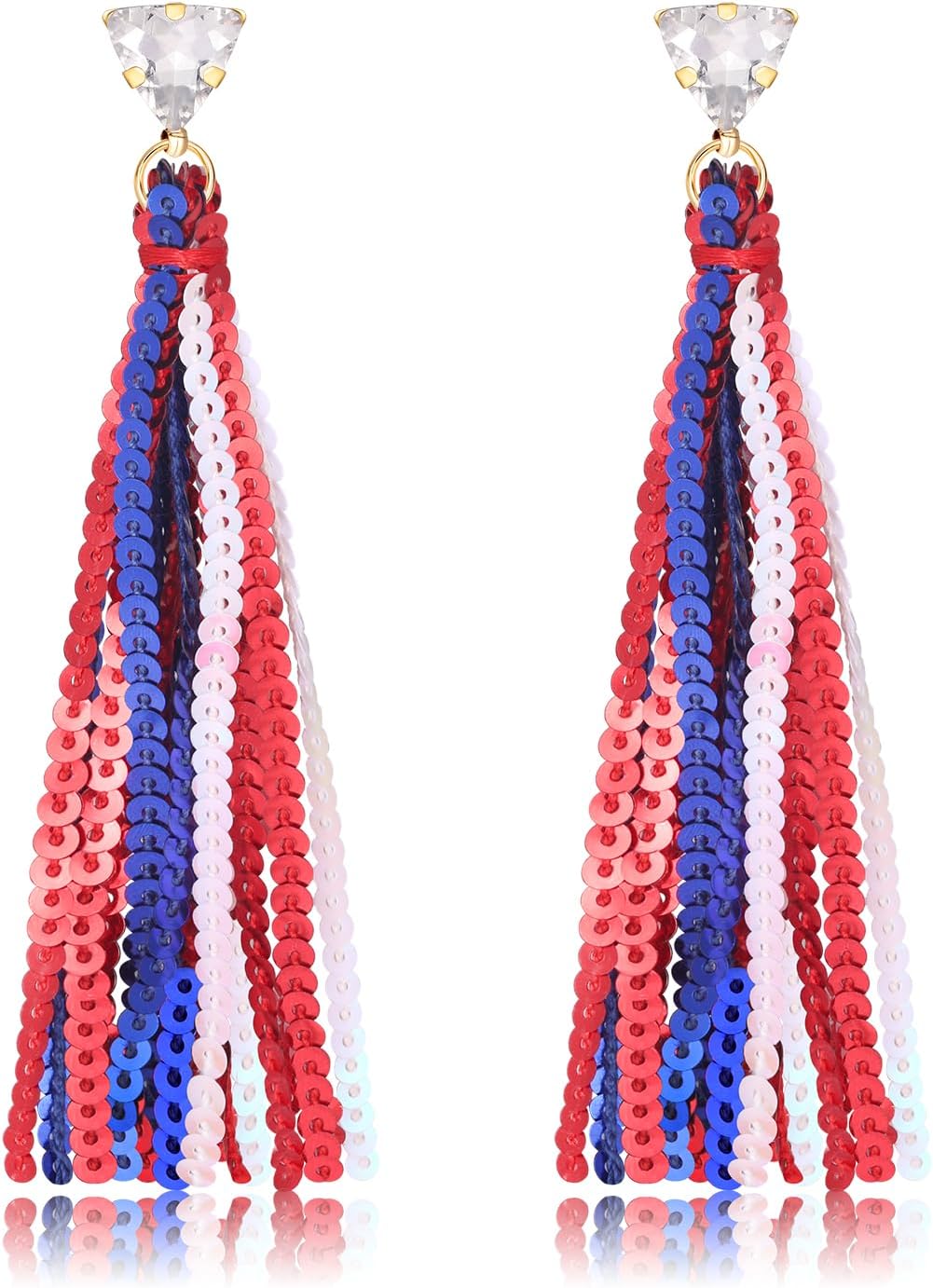 4th of July Earrings for Women Red White Blue Sequin Tassel Earrings American Flag Earrings Crystal Patriotic arrings Forth of July Outfits Accessories Party Favors Gifts
