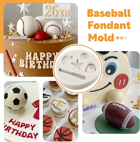 Miniatura 4 de Sijiangmold Molde de fondant de béisbol, guante de sóftbol, molde de silicona para decoración de cupcakes, decoración de pasteles, chocolate,