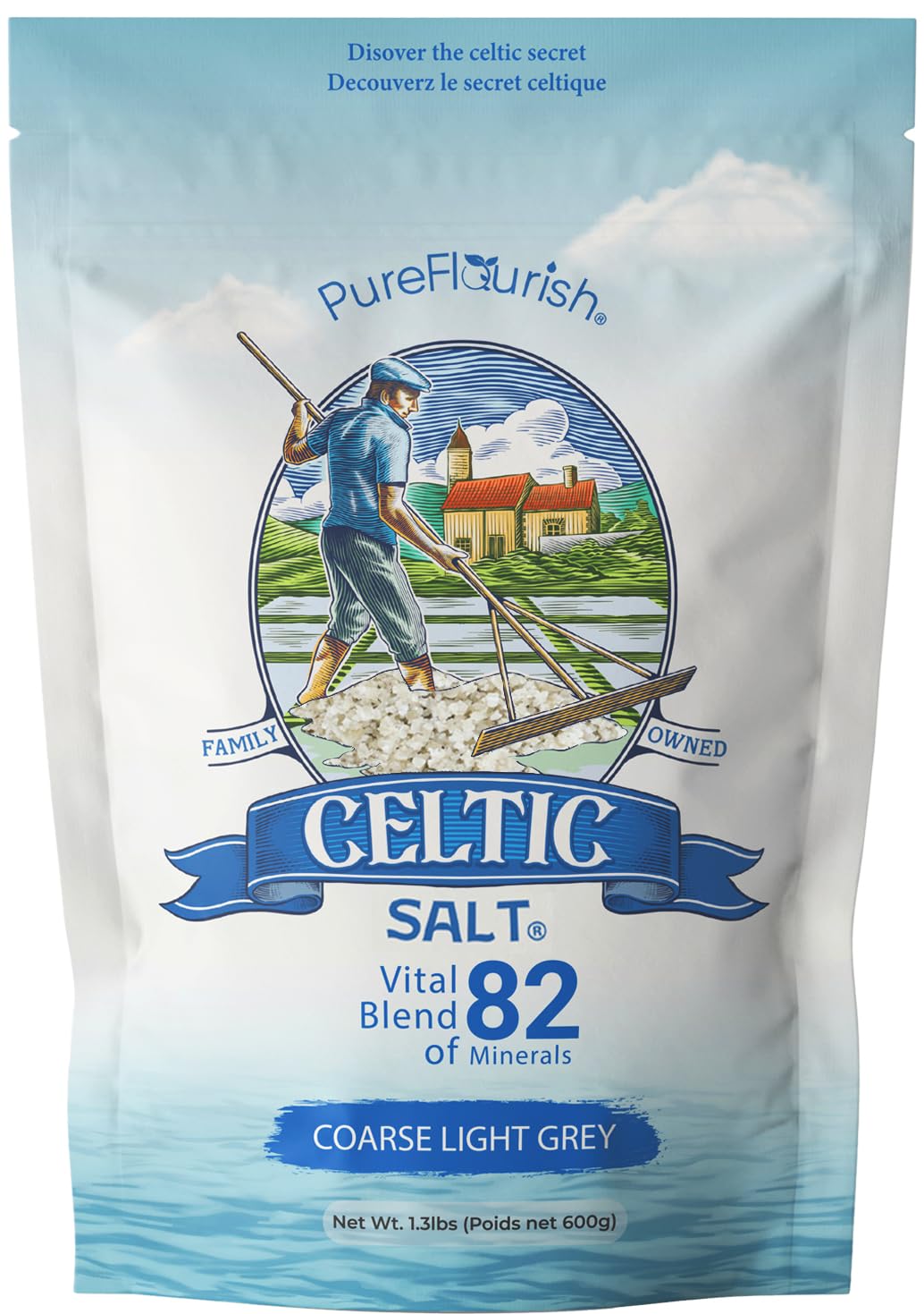 Pure Flourish Celtic Sea Salt - 600g | 100% Organic Unrefined Celtic Salt | Rich in Essential Minerals | Hand Harvested Light Grey Celtic Salt Crystals from FrancePure Flourish Celtic Sea Salt - 600g | 100% Organic Un…