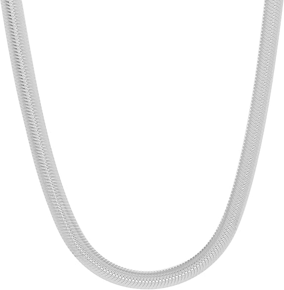 4.6mm Chunky Solid .925 Sterling Silver Flat Herringbone Chain Necklace, 24 inches + Gift Box