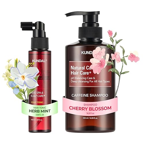 KUNDAL Caffeine Scalp Care Duo  Tónico para el cuero cabelludo para pérdida de cabello + champú de cafeína en flor de cerezo para raíces más fuertes