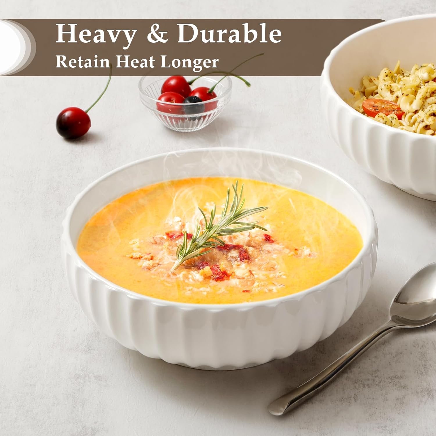 NUTRIUPS 8 in Salad Bowl, 50oz Serving Bowls for Entertaining, 2 Pack Ceramic Bowls Set for Cooking Baking, Microwavable - Image 4