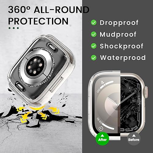 Miniatura 4 de 3 en 1 Goton - Funda impermeable dura para Apple Watch con protector de pantalla de 45 mm, cubierta frontal de vidrio templado protectora delgada de