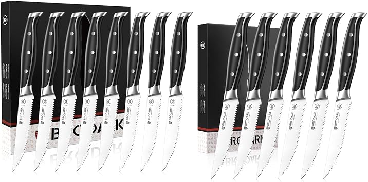 BRODARK Steak Knives Set of 14 8+6, Serrated, 4.5 Inch