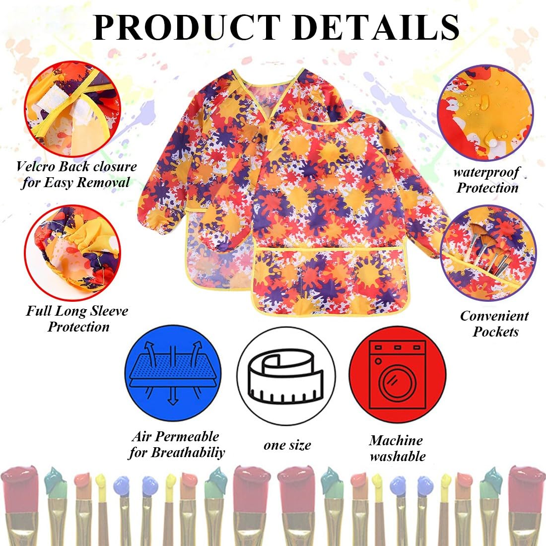 Tablier Peinture Enfant Imperméable Manches Longues Blouse d'Art 2-8 Ans Garçon Fille
