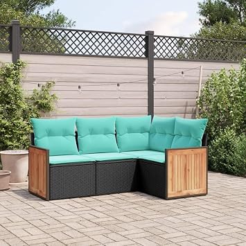 Modular Outdoor Patio Sofa Set with Cushion and Storage Durable PE Rattan, Black, Blue Cushion