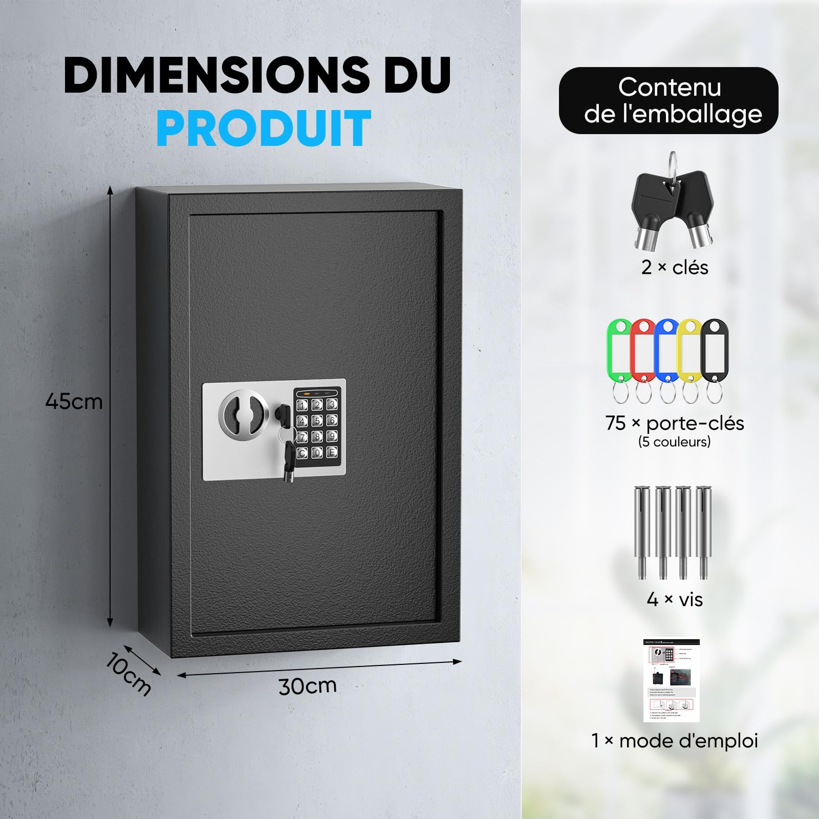 73 Positions Armoire à Clés avec Combinaison et Serrure à Clé Réinitialisabl, Boîte à Clés Murale pour Bureau, Maison, Commerce