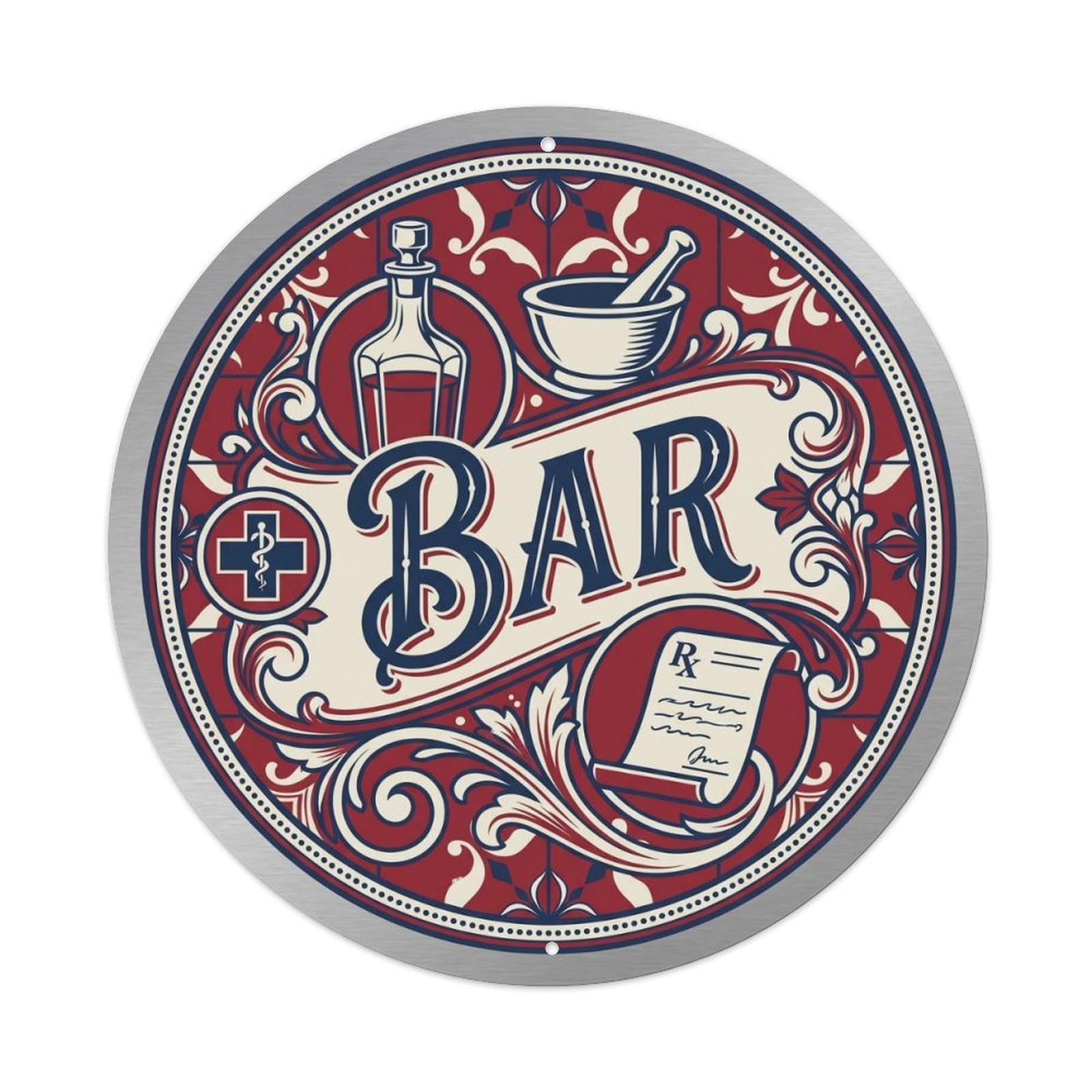 BAR Vintage Pharmacy Shield Metal Tin Sign Plaque