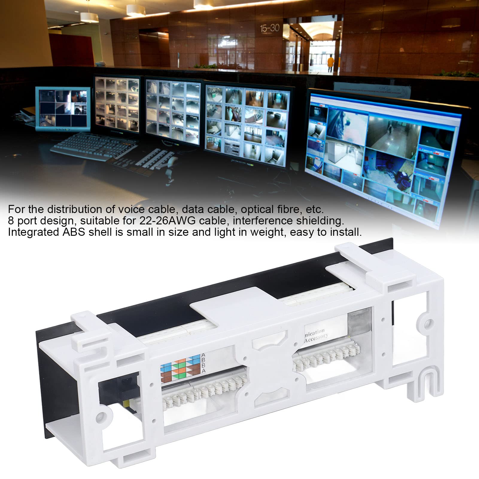 Port Patch Panel with 8 Ports, Patch Panel CAT6 Network Cable Rackmount 568A/B RJ45 Accessory for Installation, Wall Mount Unshielded Patch Panel