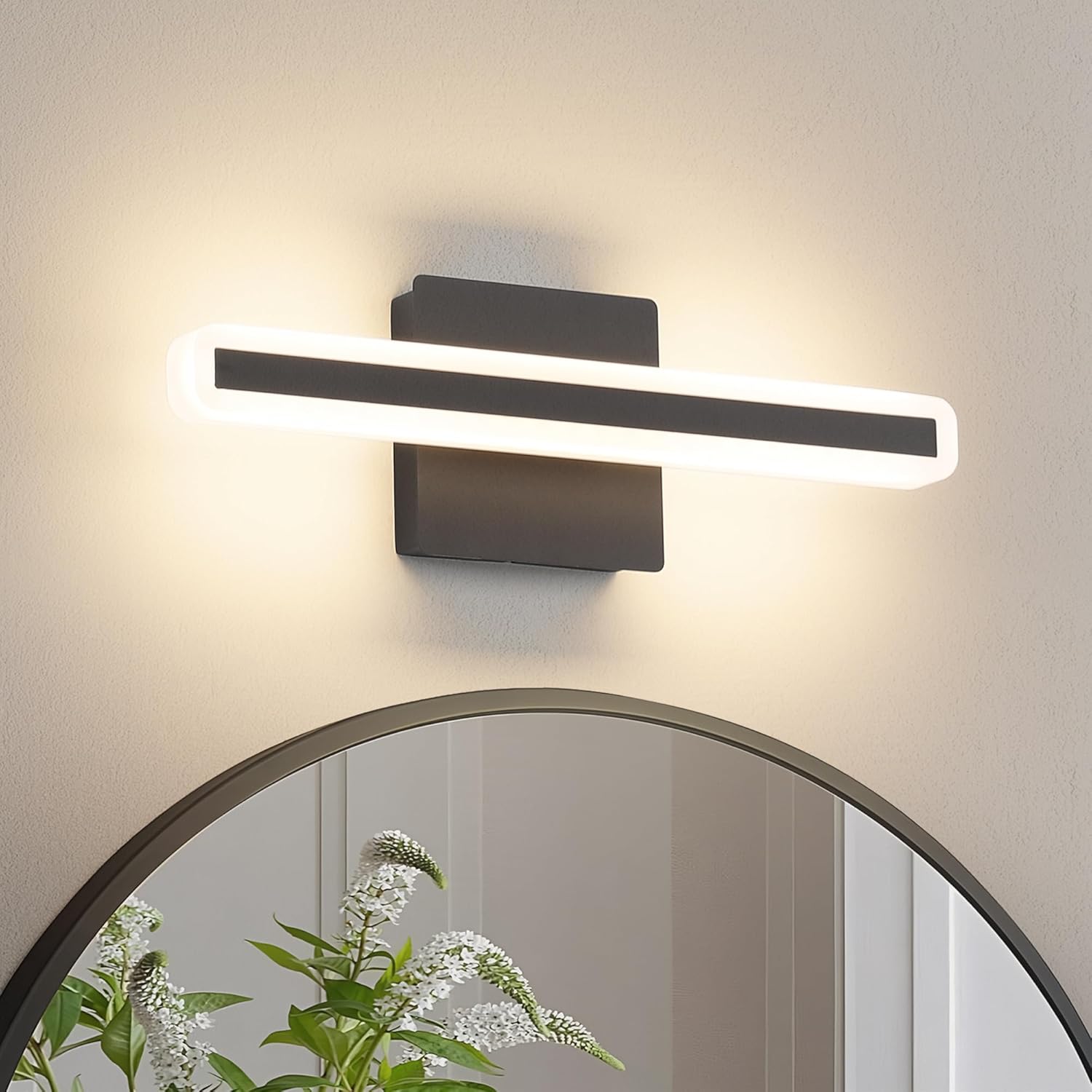 JUSHENG Black Vanity Lights for Bathroom, 5CCT Dimmable Bathroom Light Fixtures Over Mirror, Modern LED Vanity Light Bar Above Mirror 16'' Inch 16W