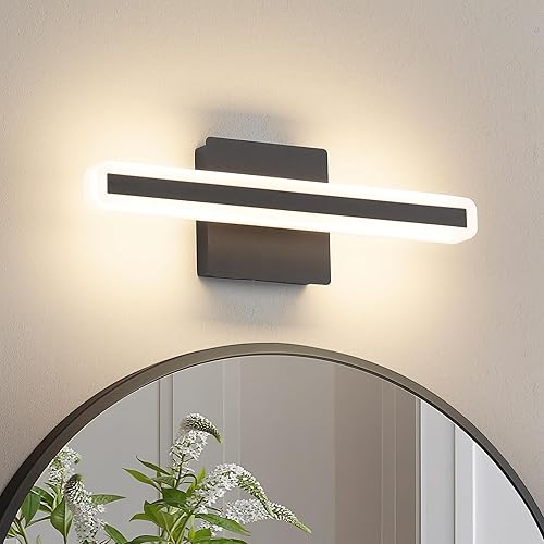 JUSHENG Luces negras de tocador para baño, 5CCT regulables sobre el espejo, barra de luz LED moderna sobre el espejo, 16 pulgadas, 16 W