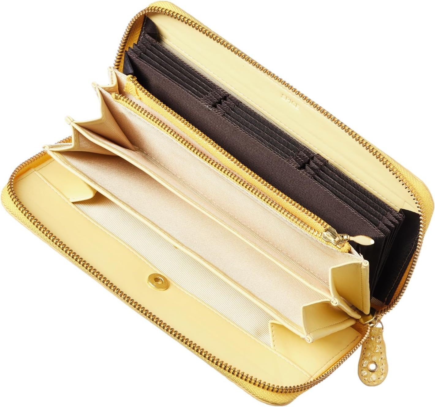 VOICE Align type Long wallet Leather made by MASINI in Italy Cowhide ART.SPICE Beautiful Croc leather with delicate glitter Women's Elegant and easy to use Vertical card case In gift box (Yellow) - Image 4