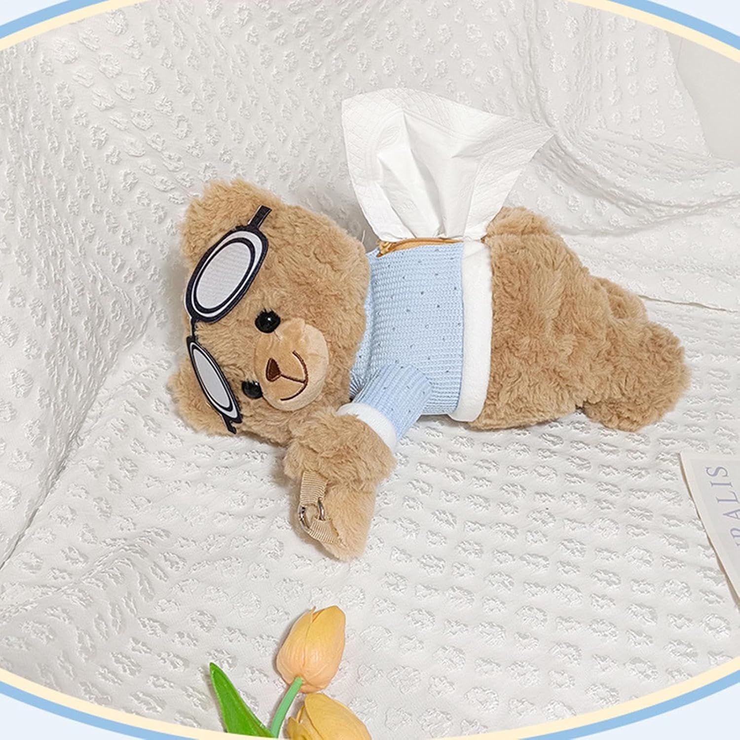 Car Tissue Holder, Store Tissues Neatly with Plush Bear (1 Piece) 35x17cm image 4