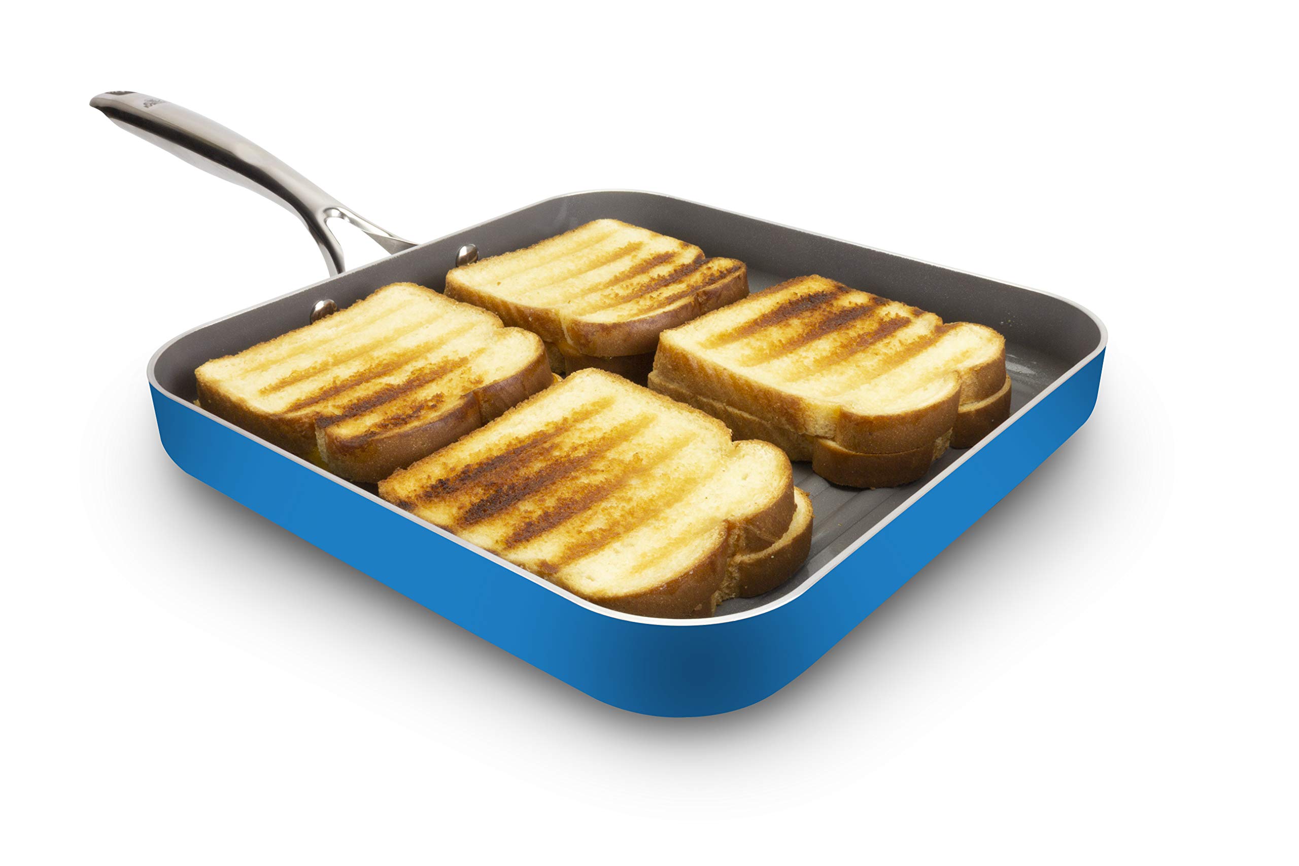 EaZy MealZ Square Non-Stick Grill Pan for Stove, Light weight, Perfect Grill Marks, Oven Safe up to 500 Degrees, Large, 10.5" Blue
