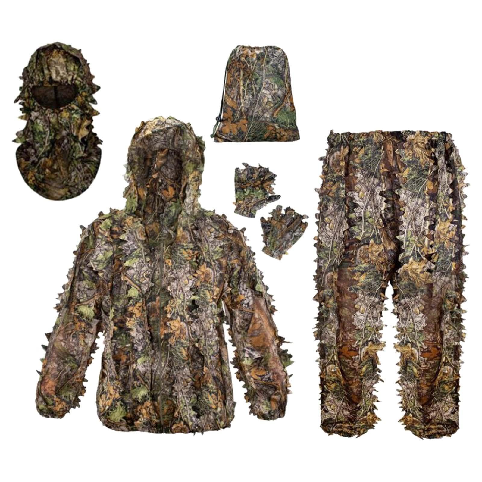 Milageto Ghillie Suit Set Woodland Camouflage 3D Leafy Hunting Costume for Outdoor Game, M L