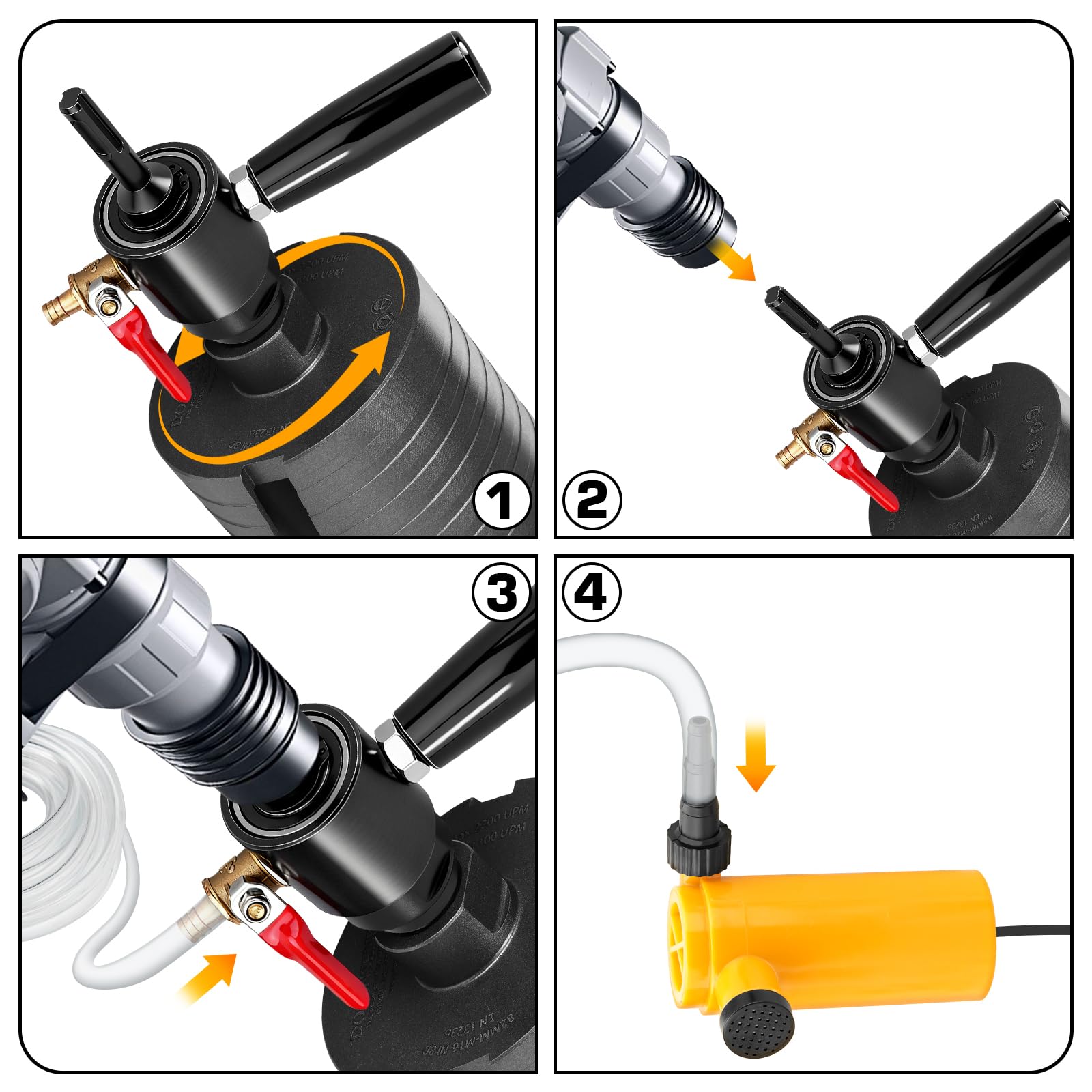 XIIW Adattatore SDS Plus a 1 1/4" UNC Iniezione d’Acqua Automatica +Pompa | 4m Tubo per Trapano a Nucleo in Calcestruzzo, Acciaio 42CrMo4, G1/4" - Carotatrice Diamantata per Muro, Trapano a Nucleo