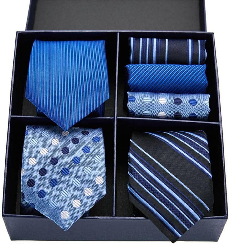 Black Plaid Tie Men's Tie Accessories Wedding Tie Cufflinks Pocket Square Set(Gray)