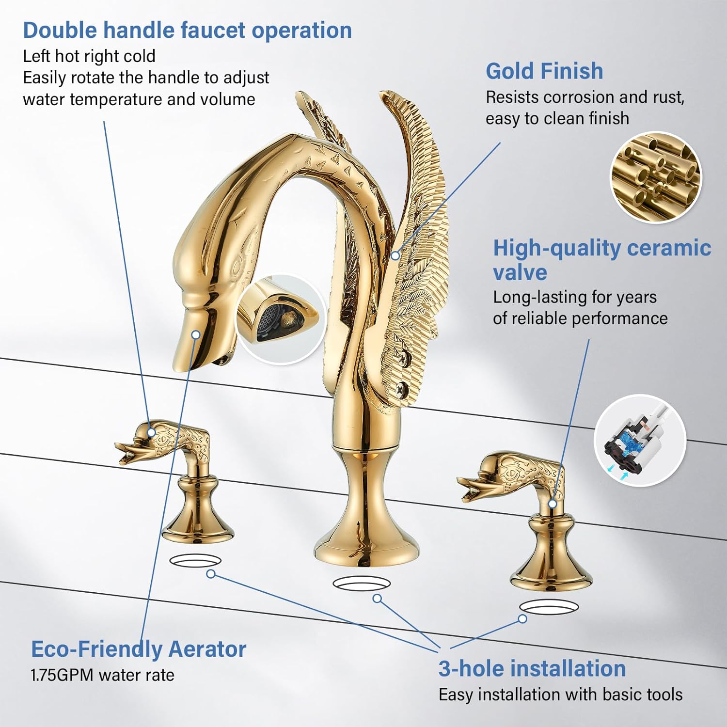 Luxurious Gold Swan Vessel Sink Faucet with Dual Handles