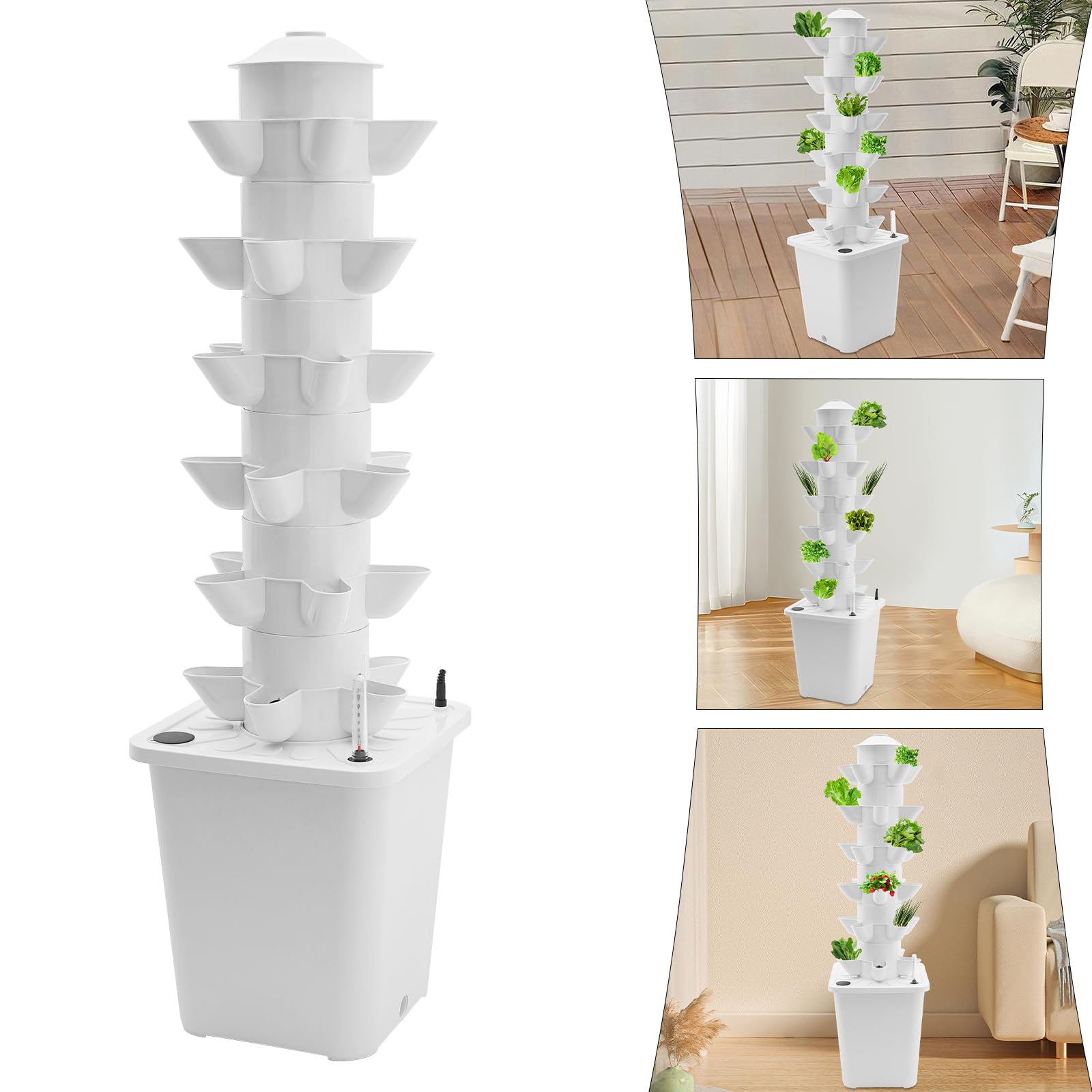 Aeroponics Torre hidropónica vertical 30 vainas 26 x 26 x 86 cm sistema de cultivo hidropónico con bomba de agua de 10 l kit de cultivo aeroponica para hortalizas (blanco)