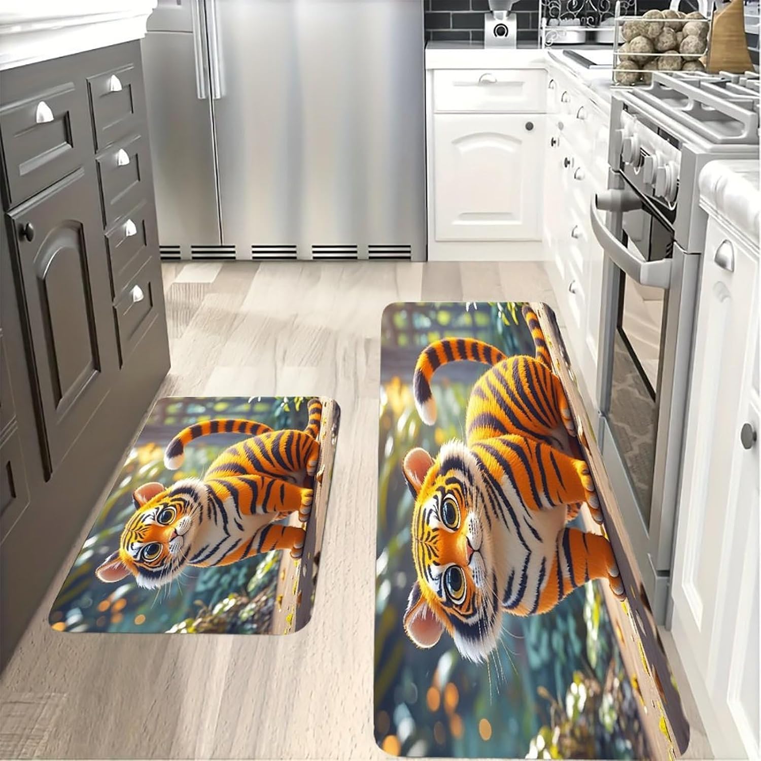 Tiger Stripes Orange Kitchen Mats for Floor 2PCS Waterproof Non-Slip Kitchen Rugs Cushioned Anti-Fatigue Mat Heavy Duty Floor Mats Comfort Standing Mat for Kitchen Home Office Laundry image 4