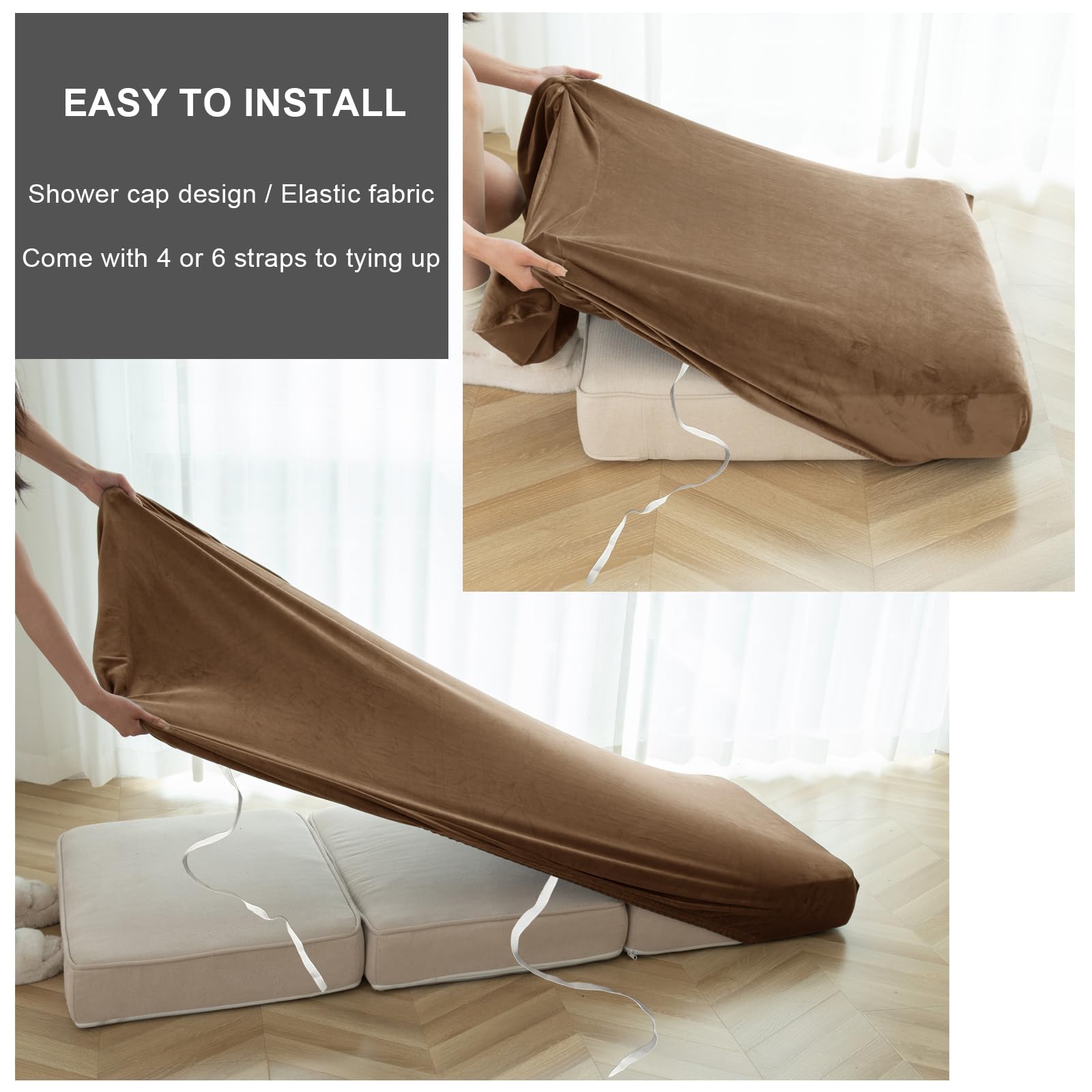 SYLC Caravan Seat Covers Waterproof Velvet, Motorhome Seat Cover with Elastic-band and Lacing, RV Sofa Cushion Cover for camper (Camel,W 50-70 cm, D 55-65 cm) — view 5